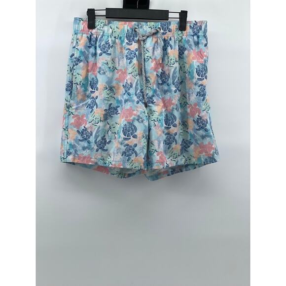 VINTAGE SUMMER Men's Light Blue Turtle Print Drawstring Mesh Swim Shorts SZ M - Picture 1 of 12